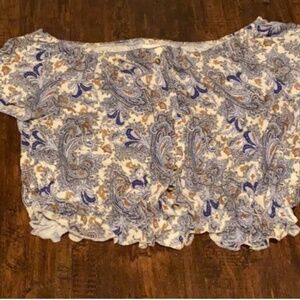 H&M Blue Paisley Off-Shoulder Crop Top